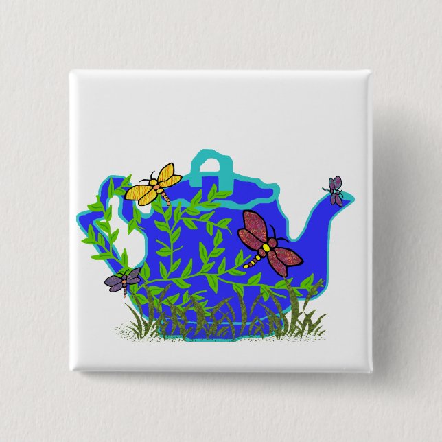 Bóton Quadrado 5.08cm Botão do bule da libélula (Frente)