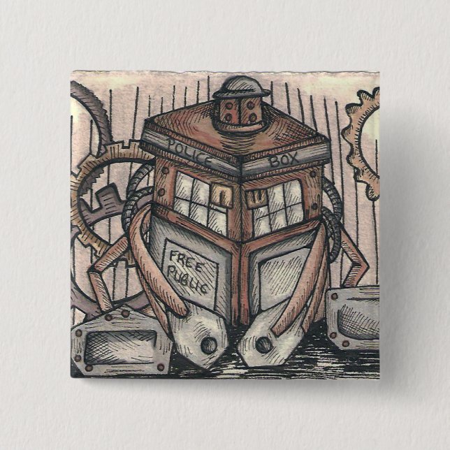 Bóton Quadrado 5.08cm Botão do caráter de Steampunk (Frente)