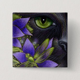 Bóton Quadrado 5.08cm Botão do CAT PRETO & do DARAGONFLY