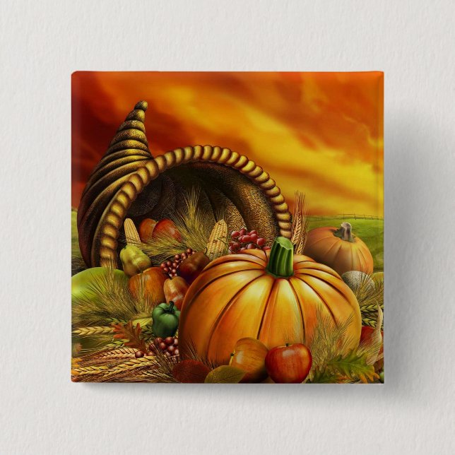 Bóton Quadrado 5.08cm Botão do Cornucopia (Frente)