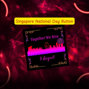 Bóton Quadrado 5.08cm Botão do Dia Nacional Skyline de Singapura