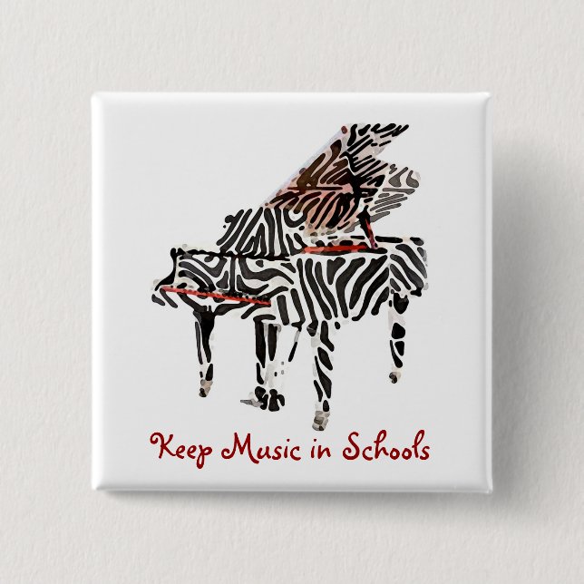 Bóton Quadrado 5.08cm Botão do ~ do piano de cauda da zebra (Frente)