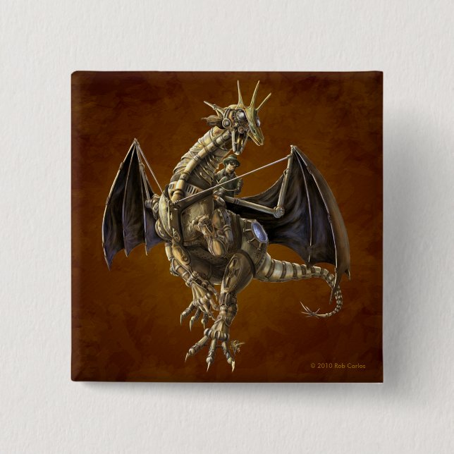 Bóton Quadrado 5.08cm Botão do dragão do maquinismo de relojoaria (Frente)