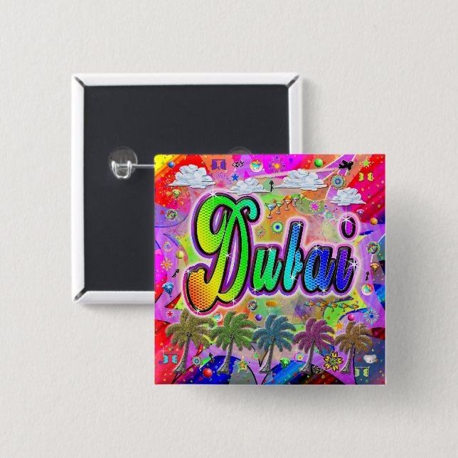 Bóton Quadrado 5.08cm Botão do Dubai Vista Express (Frente & Verso)