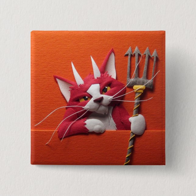 Bóton Quadrado 5.08cm Botão do gatinho do diabo (Frente)