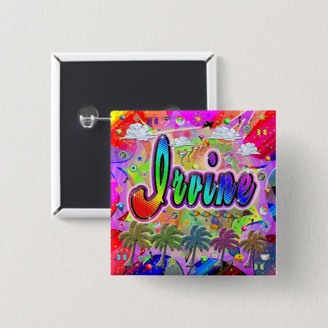 Bóton Quadrado 5.08cm Botão do Irvine Vista Express (Frente & Verso)