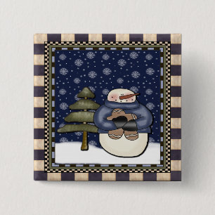 Bóton Quadrado 5.08cm Botão do Natal - boneco de neve e biscoito
