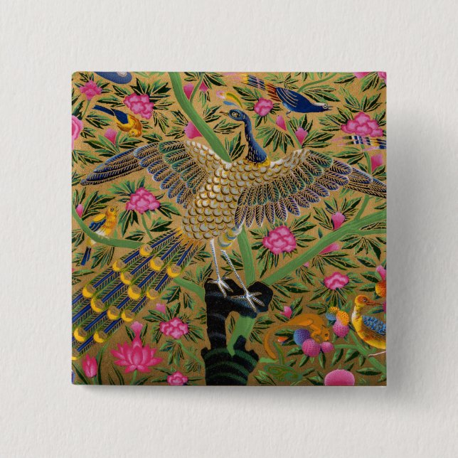 Bóton Quadrado 5.08cm Botão do Pássaro da Vida (Frente)