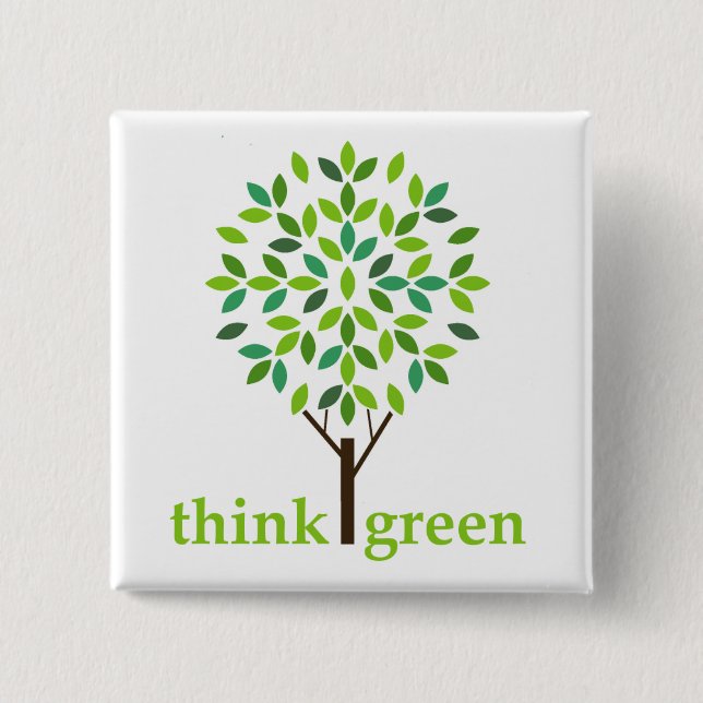 Bóton Quadrado 5.08cm Botão do pense verde (Frente)
