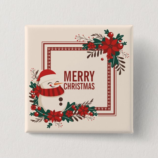 Bóton Quadrado 5.08cm Botão do Pin do feriado | do Natal do boneco de (Frente)