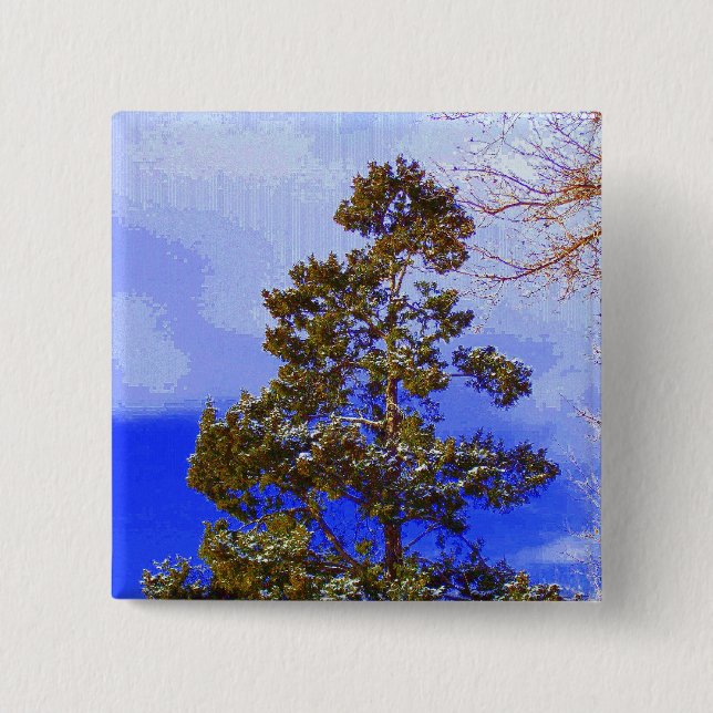 Bóton Quadrado 5.08cm Botão do pinho do inverno (Frente)