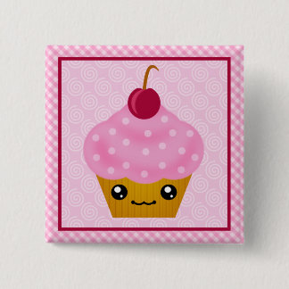 Bóton Quadrado 5.08cm Botão do quadrado da cereja do cupcake de Kawaii