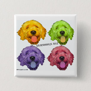 Bóton Quadrado 5.08cm Botão do quadrado da regra de Goldendoodles