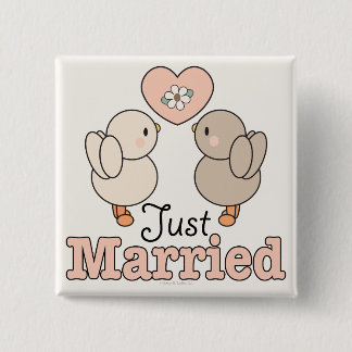 Bóton Quadrado 5.08cm Botão do recem casados dos pássaros do amor