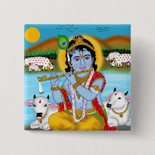 Bóton Quadrado 5.08cm Botão do Senhor Krishna