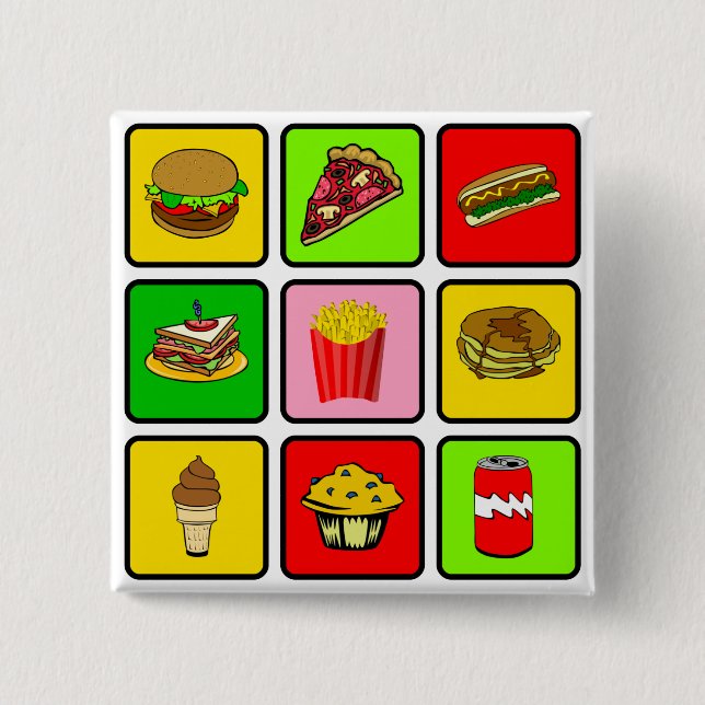 Bóton Quadrado 5.08cm Botão do toxicómano do fast food (Frente)