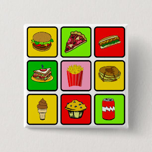 Bóton Quadrado 5.08cm Botão do toxicómano do fast food