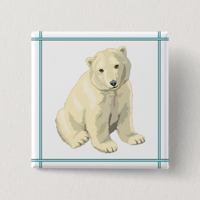 Bóton Quadrado 5.08cm Botão do Urso Polar Bebê (Frente)