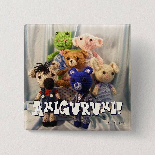 Bóton Quadrado 5.08cm Botão dos amigos de Amigurumi (Frente)