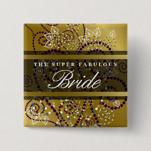 Bóton Quadrado 5.08cm Botão Dourado do casamento das espirais roxas de