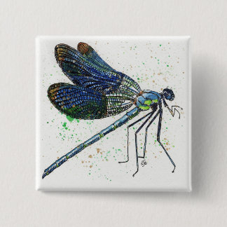 Bóton Quadrado 5.08cm Botão Dragonfly de Aquarela