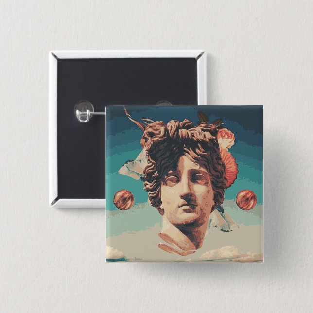 Bóton Quadrado 5.08cm Botão estético da estátua de Vaporwave (Frente & Verso)