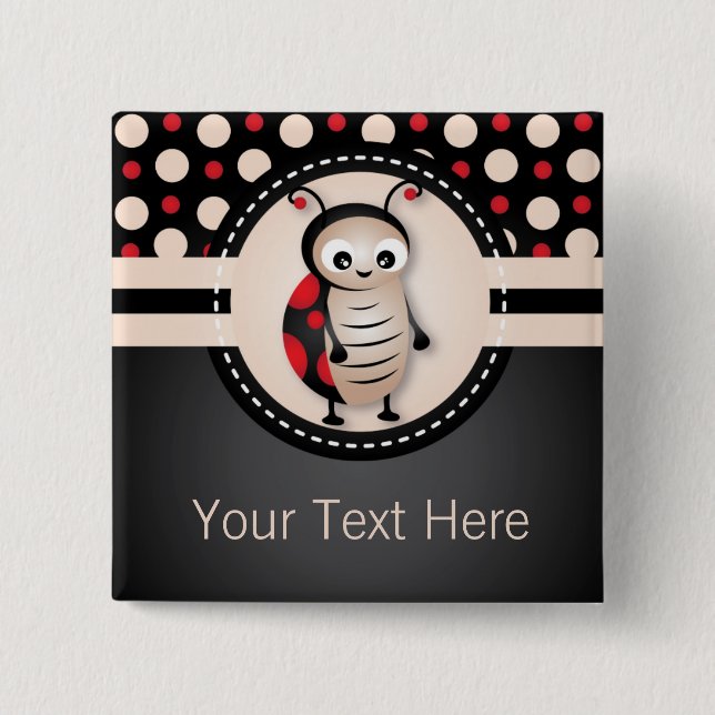Bóton Quadrado 5.08cm Botão Favor da Festa de aniversário Ladybug (Frente)