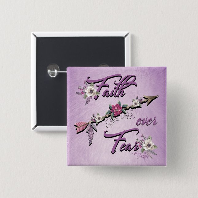 Bóton Quadrado 5.08cm Botão Fé sobre Medo (Frente & Verso)