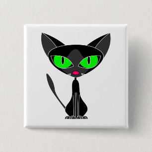 Bóton Quadrado 5.08cm Botão felino extravagante do gato preto