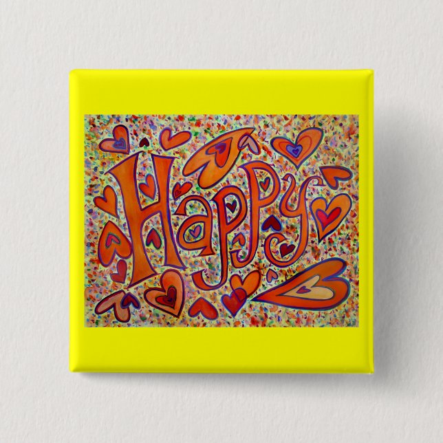 Bóton Quadrado 5.08cm Botão Feliz (Frente)