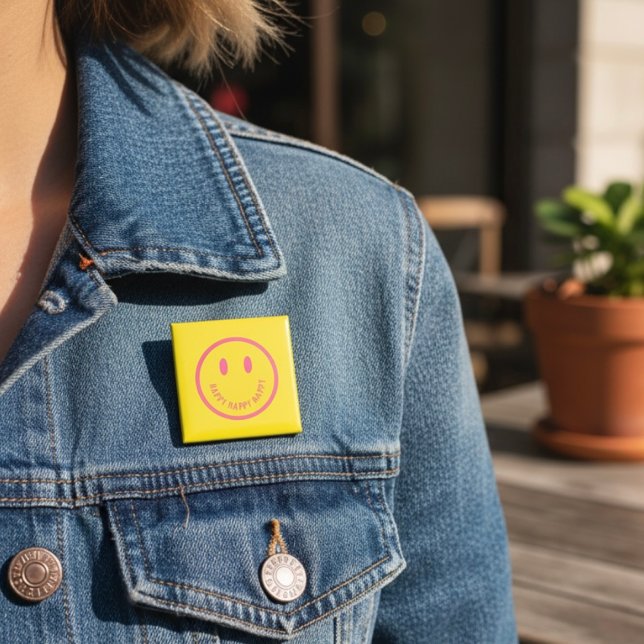 Bóton Quadrado 5.08cm Botão Feliz (Criador carregado)