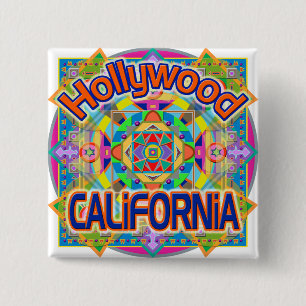 Bóton Quadrado 5.08cm Botão Feliz de Hollywood CALIFORNIA