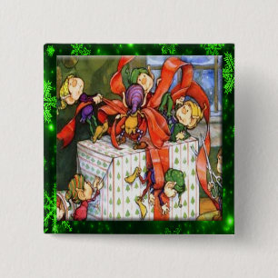 Bóton Quadrado 5.08cm Botão Feliz Elves Presente