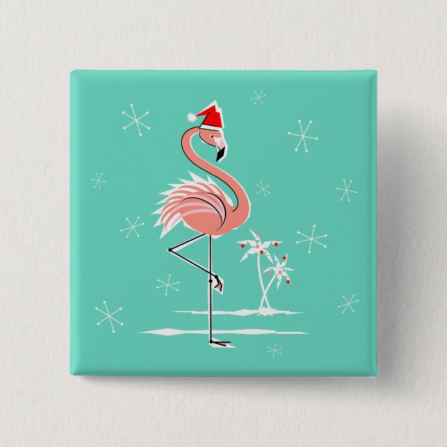 Bóton Quadrado 5.08cm Botão Flamingo de Natal (Frente)