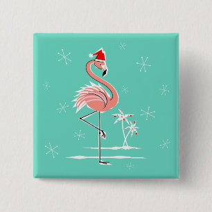 Bóton Quadrado 5.08cm Botão Flamingo de Natal