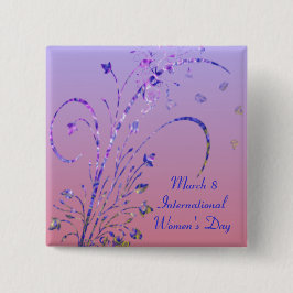 Bóton Quadrado 5.08cm Botão floral do dia das mulheres de Deco