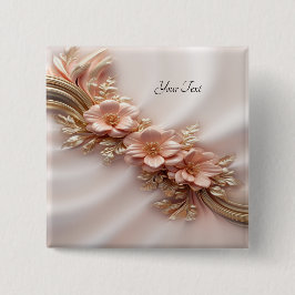 Bóton Quadrado 5.08cm Botão Floral Laranja Elegante de Pêssego