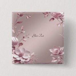 Bóton Quadrado 5.08cm Botão Floral Rosa Delicado