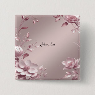 Bóton Quadrado 5.08cm Botão Floral Rosa Delicado