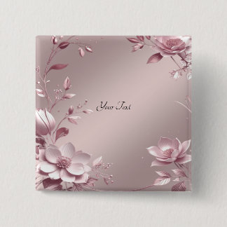 Bóton Quadrado 5.08cm Botão Floral Rosa Delicado