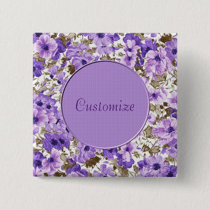 Bóton Quadrado 5.08cm Botão floral roxo & branco personalizado