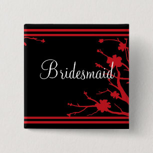 Bóton Quadrado 5.08cm Botão floral vermelho preto customizável da dama