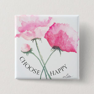 Bóton Quadrado 5.08cm Botão Flores Rosa