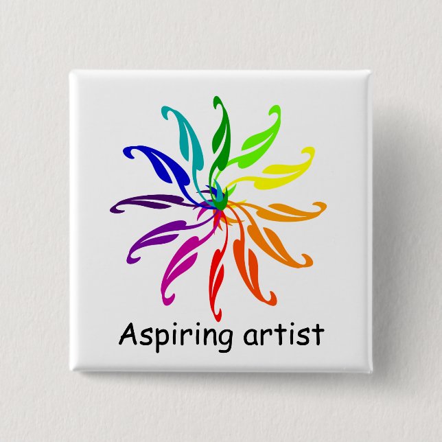 Bóton Quadrado 5.08cm Botão - Folhas de Roda Colorido (Frente)