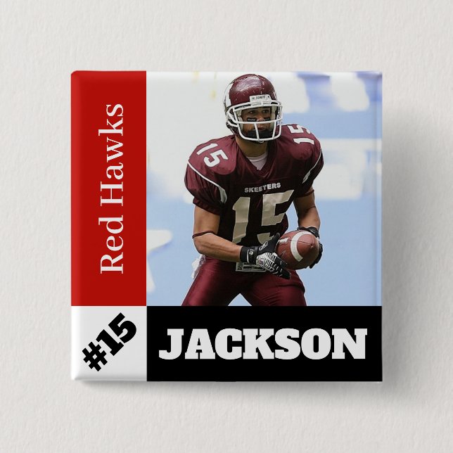 Bóton Quadrado 5.08cm Botão fotodesportivo personalizado / futebol por p (Frente)