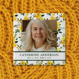 Bóton Quadrado 5.08cm Botão Fotográfico do Memorial do Funeral Amarelo