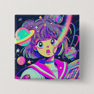 Bóton Quadrado 5.08cm Botão Garota de Anime Kawaii