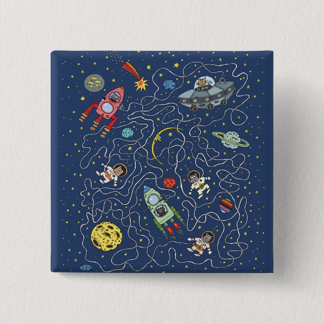 Bóton Quadrado 5.08cm Botão Gatos no Espaço (Frente)