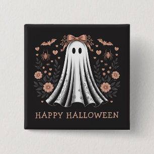 Bóton Quadrado 5.08cm Botão Ghost Girl Feliz Halloween