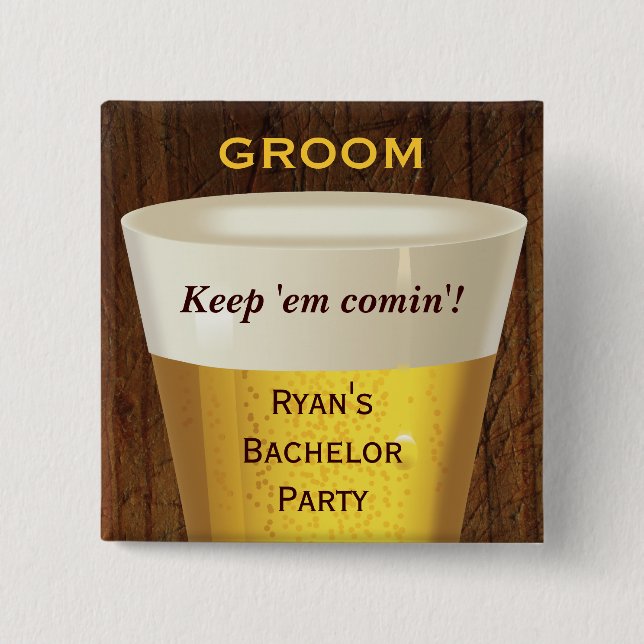 Bóton Quadrado 5.08cm Botão Grande Solteiro de Cerveja (Frente)